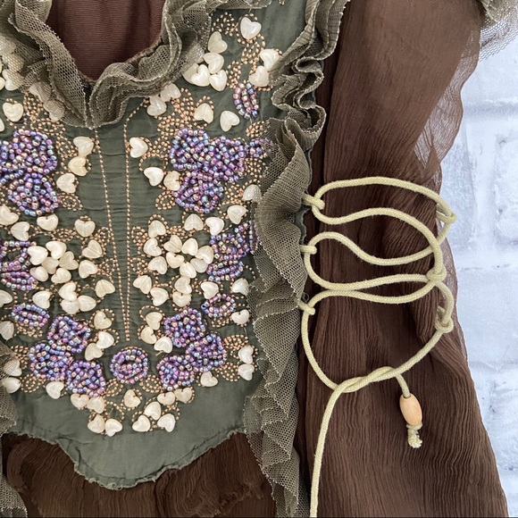 Boho hand crafted brown top size Small - Picture 9 of 15